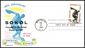 10921 OAS-CNY US FDC U/A SCOTT 1262 – 1965 5c Physical Fitness FLUEGEL CACHET