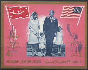 YEMEN JOHN KENNEDY MEMORIAL  PERF & IMPERF SET & PERF SOUVENIR SHEET MINT HINGED