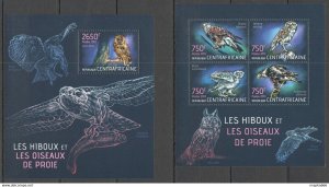 2013 Central Africa Fauna Birds Of Prey Owls Les Hiboux Kb+Bl ** Ca609