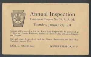 1931 PC Tuscarawas Chapter #38 Of R A M New Phila Pa Will Confer The See Info