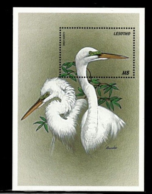 Lesotho 1999 - Great Egrets - Souvenir Sheet Stamp - Scott #1185 - MNH