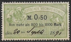 GERMANY 1886 0,50m Bill of Exchange Revenue Erler No. AJ103B VFU