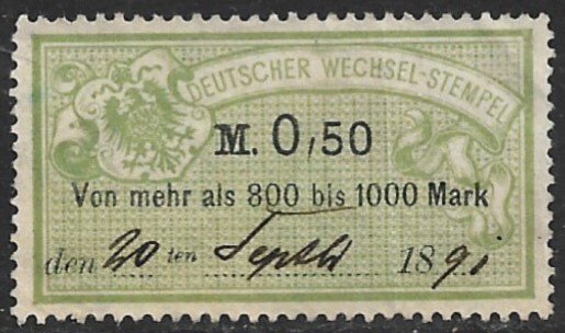 GERMANY 1886 0,50m Bill of Exchange Revenue Erler No. AJ103B VFU