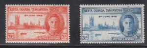 KENYA UGANDA & TANGANYIKA Scott # 90-1 MH - King George VI Peace Set