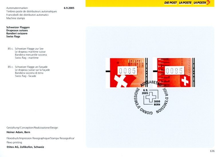 Switzerland 2005 FLAG VENDING MACHINE STAMPS used with FDC cancel on Swiss PT...