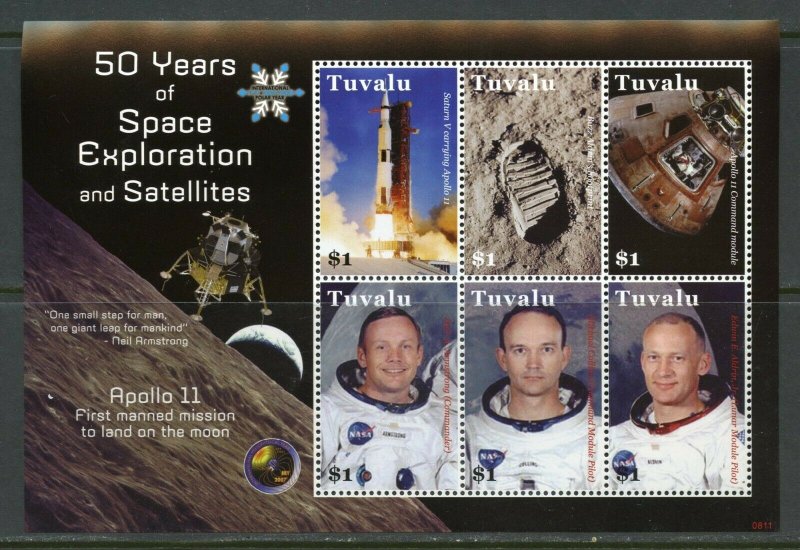 TUVALU  50 YEARS OF SPACE EXPLORATION & SATELLITES APOLLO 11  SHEET MINT NH