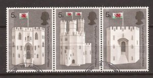 1969 Great Britain -Sc 597a - used VF - Strip of 3 - Prince of Wales