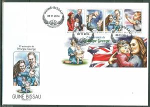 GUINEA BISSAU 2014 FIRST BIRTHDAY OF PRINCE GEORGE WITH PRINCESS DIANA SHEET FDC