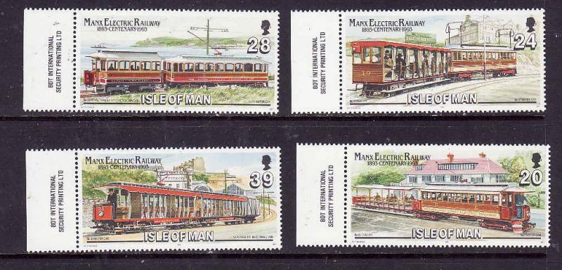 Isle of Man-Sc#554-7-unused NH set-Manx Electric Railway-Trains-1993-