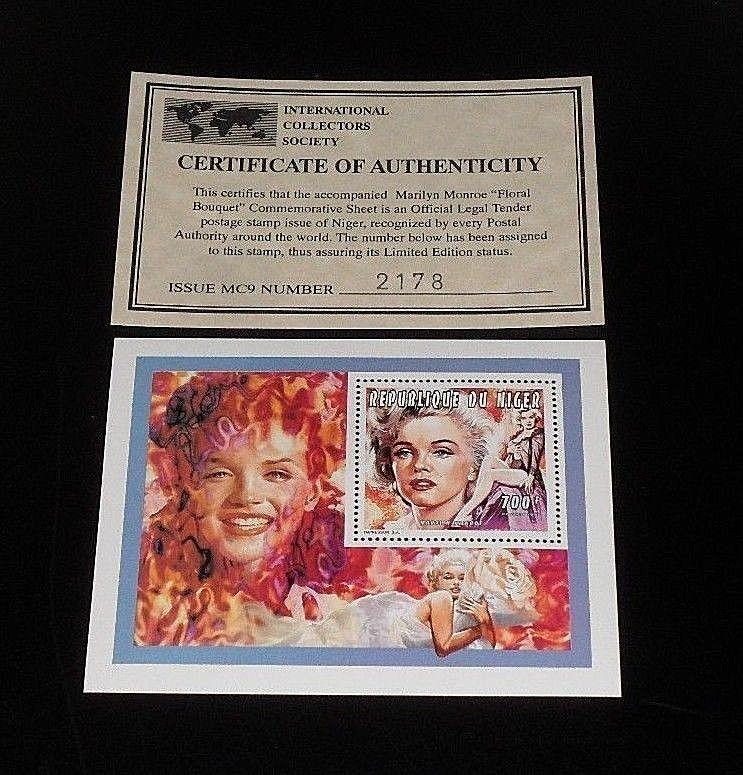 1996, NIGER, MARILYN MONROE, LIMITED EDITION, 700f SOUVENIR SHEET, W/COA