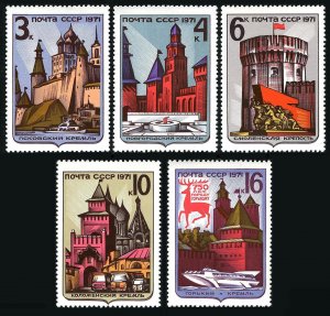 Russia 3880,3910-3913,3914,MNH. Kremlin 1971.Girki,Pscov,Velikaya River,Novgorod