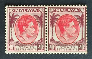 Malaya Straits Settlements 1937-41 KGVI 40c pair MNH SG#288 M4085