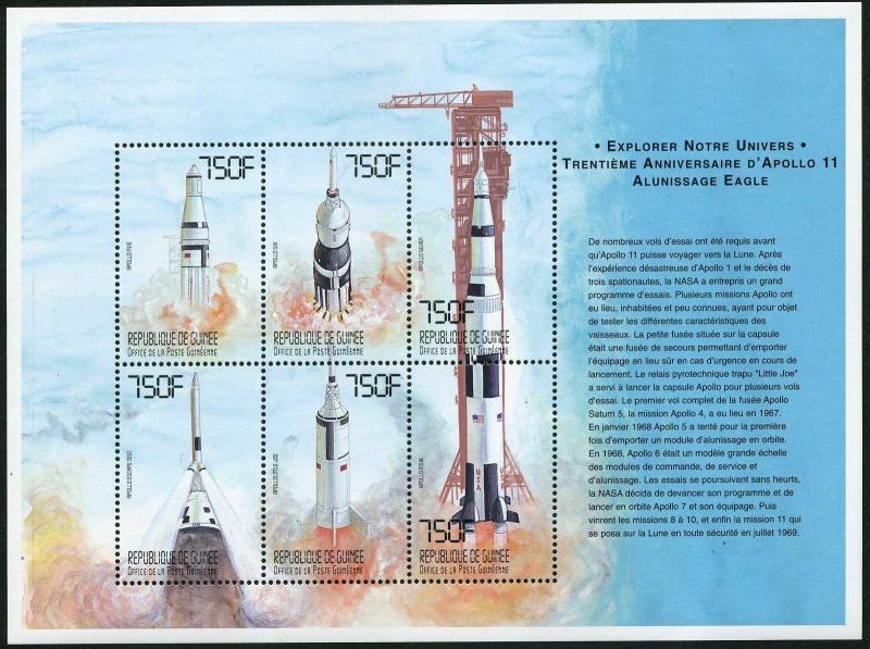 Guinea 1615-1616 af sheets,MNH. Space exploration,1999.Lunar ferry,lander;Apollo