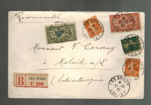 1921 Les Aydes France Registered cover to Melnick Czechoslovakia