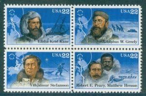 SCOTT  2220-23  ARCTIC EXPLORERS  22¢  BLOCK OF 4   MNH  SHERWOOD STAMP