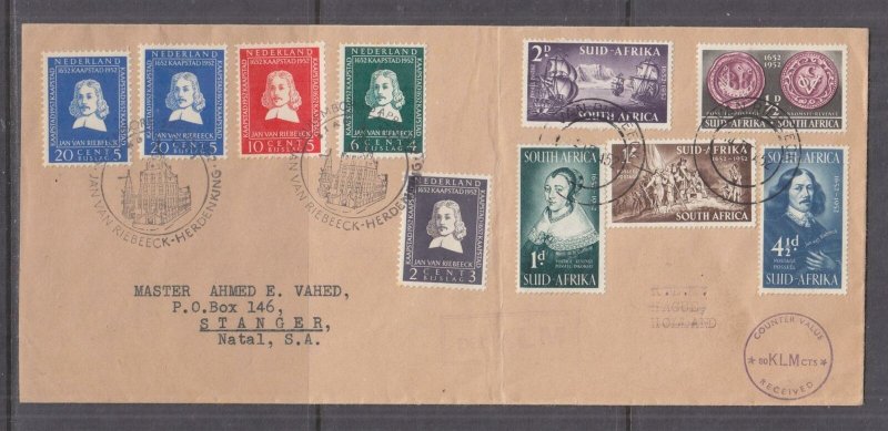 NETHERLANDS, 1952 Van Riebeeck First Flight cover to South Africa & return.