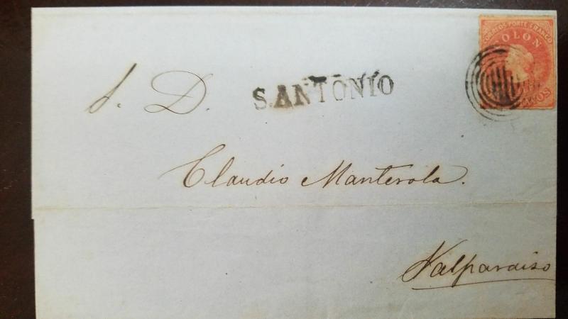 Dobl. publ -err O)1853 CHILE,CHRISTOPHER COLUMBUS 5c orange-CORREO PORTE FRANCO,