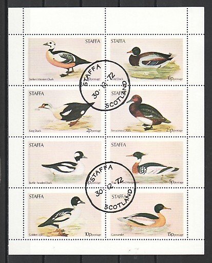 Staffa Scotland Local, 1972 issue. Ducks sheet of 8. Canceled.^