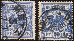1889, Germany, 20pfg, Used, Sc 49a, 49 (real prussian blue) Cv $110