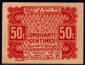 Scarce 1944 WWII Cherifian Empire (Morocco) Cinquante Centimes (50c) Scrip