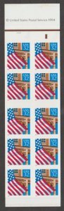 U.S. Scott #2921a American Flag Stamp - Mint NH Booklet Pane