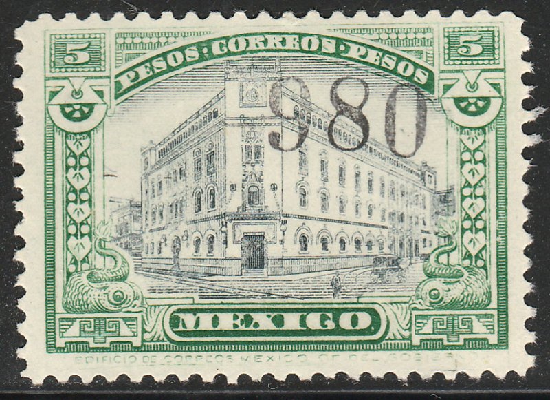 MEXICO 628a, $5P POST OFFICE.WITH NUMBER. UNUSED, H OG. F-VF.