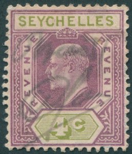 Seychelles 1906 4c lilac & olive-green Revenue Barefoot 18 used