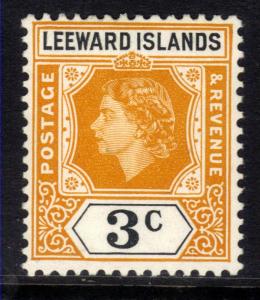 Leeward Islands 1954 QE2 3ct Yellow Orange & Black MM SG 129 ( L232 )