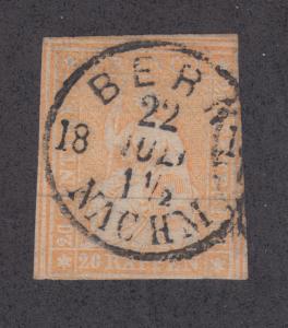 Switzerland Sc 39b used 1858 20rp Seated Helvetia, nearly VF