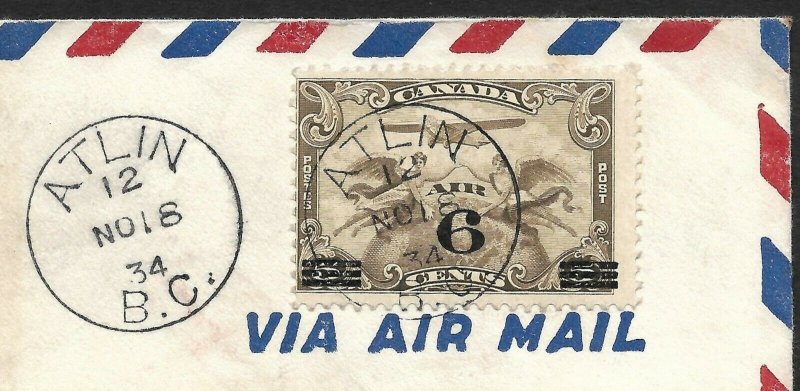 Doyle's_Stamps: Canadian Postal History: Atlin-Telegraph Creek 1st Flight Cover