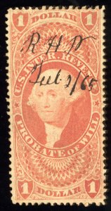 US Scott R76c Used $1 red Probate of Will Revenue Lot AR119 bhmstamps