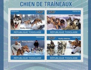 Togo - Siberian Husky Sled Dogs on Stamps - 4 Stamp  Sheet 20H-156