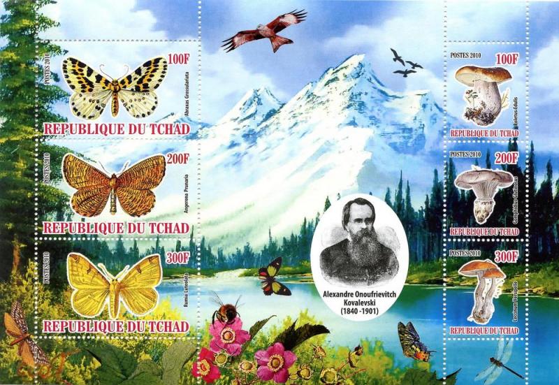 TCHAD TSCHAD CHAD SHEET MNH BUTTERFLIES MUSHROOMS KOVALEVSKI