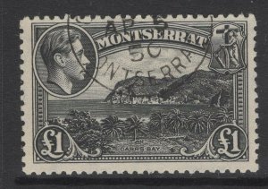 MONTSERRAT SG112 1948 £1 BLACK FINE USED