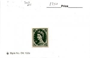 Great Britain, Postage Stamp, #303 Mint NH, 1952 Queen Elizabeth (AD)