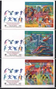 UNITED NATIONS STAMPS. SPORT SERIES 3 FD COVERS, 1996