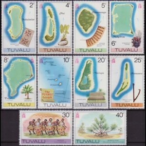 TUVALU 1977 - Scott# 59-69 Maps Unwmk 2-40c NH
