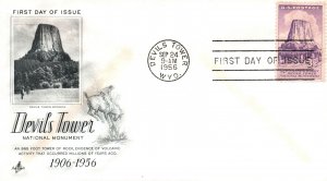 SCOTT 1084 DEVIL'S TOWER NATIONAL MONUMENT ARTCRAFT CACHET FDC 1956