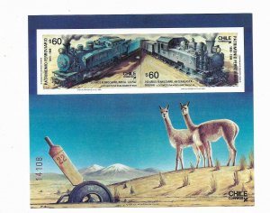 CHILE Year 1988 RAILWAYS LOCOMOTIVES LANDSCAPES FAUNA SOUVENIR SHEET