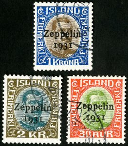 Iceland Stamps # C9-11 Used VF Zeppelin Scott Value $525.00