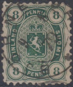 FINLAND 1875-82 COAT OF ARMS Sc 19 BLUE GREEN BJORNEBORGH 9.8.79 Cds SCV$90.00