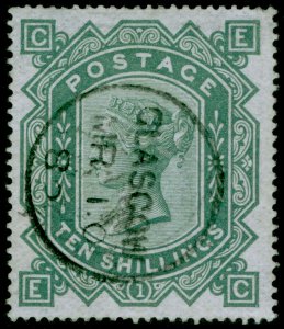 GB QV SG128, SCARCE 10s greenish grey WMK MALTESE CROSS, VFU. Cat £3200. CDS. EC 