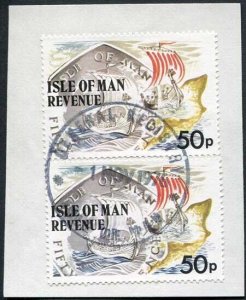 Isle of Man 2 x 50p Multicoloured QEII Pictorial Revenue CDS On Piece