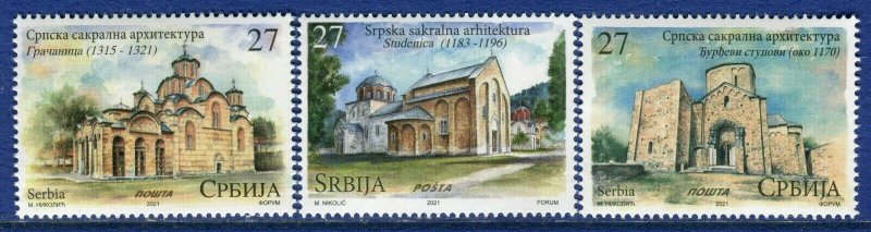 1596 - Serbia 2021 - Serbian Sacral Architecture - Monastery - MNH Set