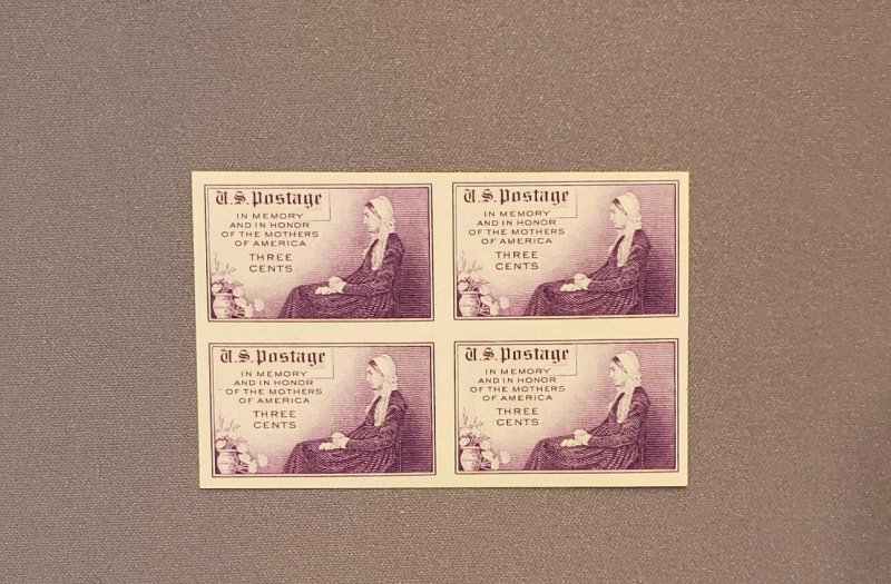 754, Mother's Day, Block of 4, Mint, No Gum as issued, CV $10.00