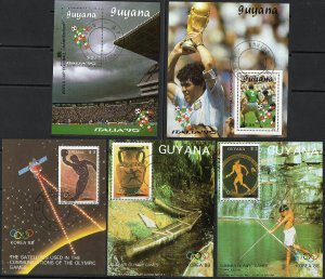 Thematic stamps GUYANA 1989 ITALIA 90 FOOTBALL 5 M/S Michel Bl.58/62 used