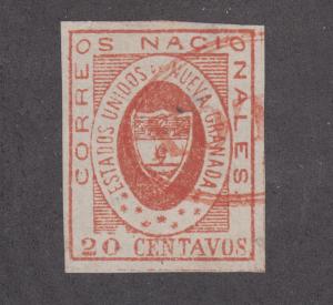 Colombia Sc 17 used. 1861 20c red Arms of Nueva Granada, COLON cancel, VF