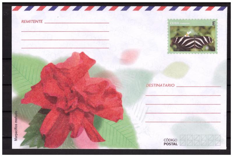 CUBA prestamped envelope 2018 Flower and butterfly