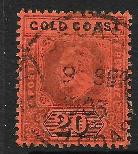 GOLD COAST SG48 1902 20/= PURPLE & BLACK ON RED USED