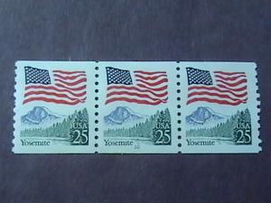 U.S.# 2280a-MINT/NH-PLATE # COIL STRIP OF 3(P#10)--FLAG & YOSEMITE--1989